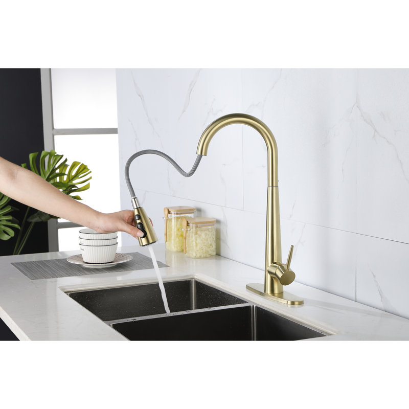 Robinet de cuisine rétractable - Acier inoxydable, arc haut, poignée simple, économique, arc moderne noir mat, débit de 1,8 gal / min,