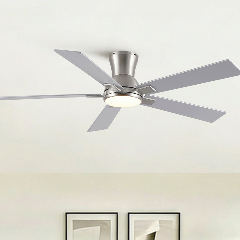 52" Modern Brushed Nickel Finish Reversible Quiet Motor Ceiling Fan With Light And Remote Control