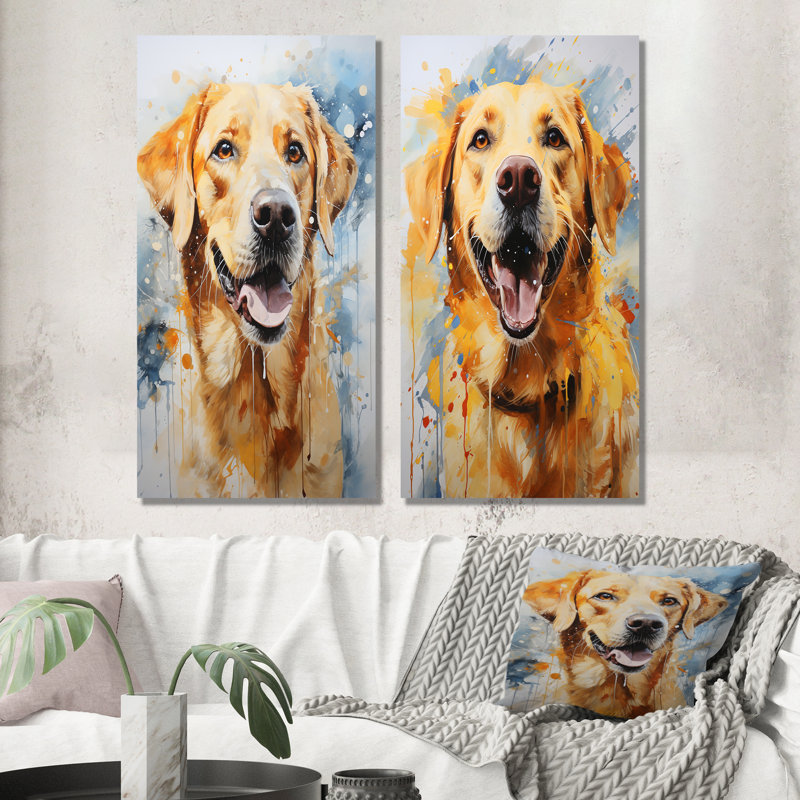 «Dog Labrador Dreams», ensemble de 2 reproductions d'art mural, Toile tendue, H 28 po x l 25 po