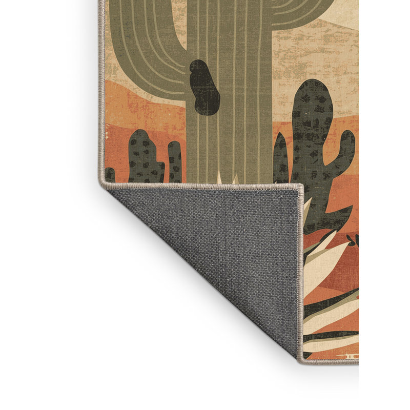 Tapis moelleux et moelleux au look rustique et moderne de style cactus brun et beige, 6' Round