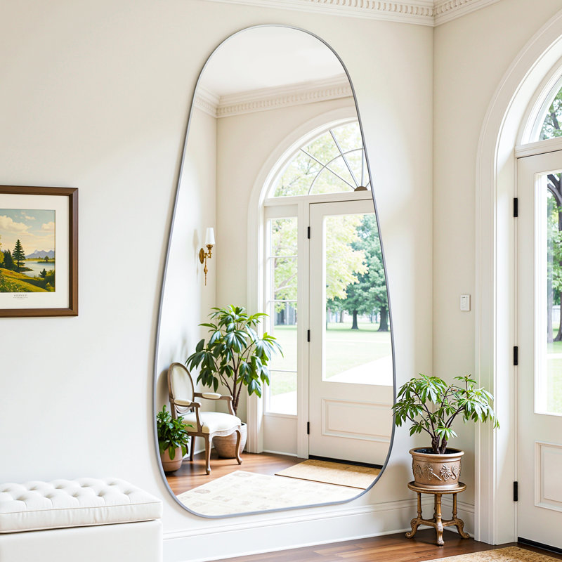 Large Framed Waterdrop Floor Mirror, Silver, 76" x 36"