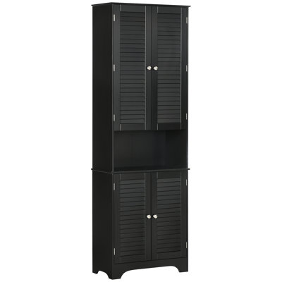Grande armoire de rangement autoportante noire pour salle de bain - armoire à linge avec tablettes réglables, 2 armoires et comptoir