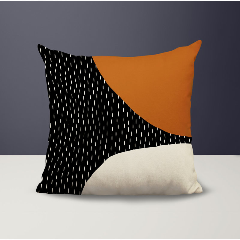Coussin carré intérieur / extérieur pia, H 15 po x l 15 po, Orange brûlé / noir / blanc cassé