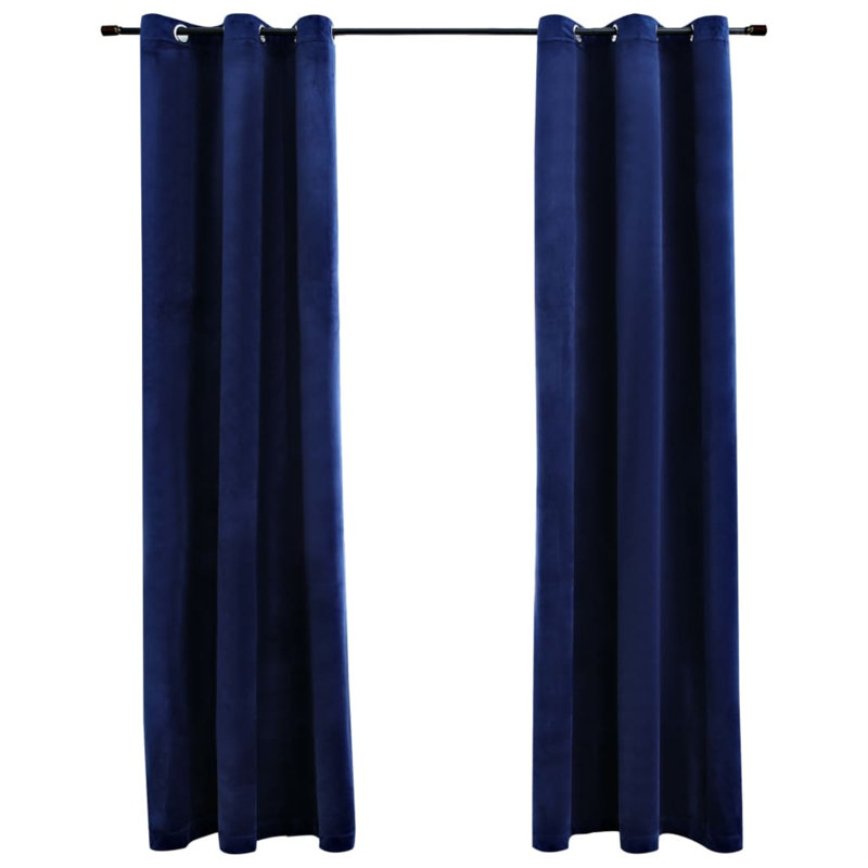 Bertello Velvet Blackout Curtains with Rings, Navy Blue, 37" W x 63" L