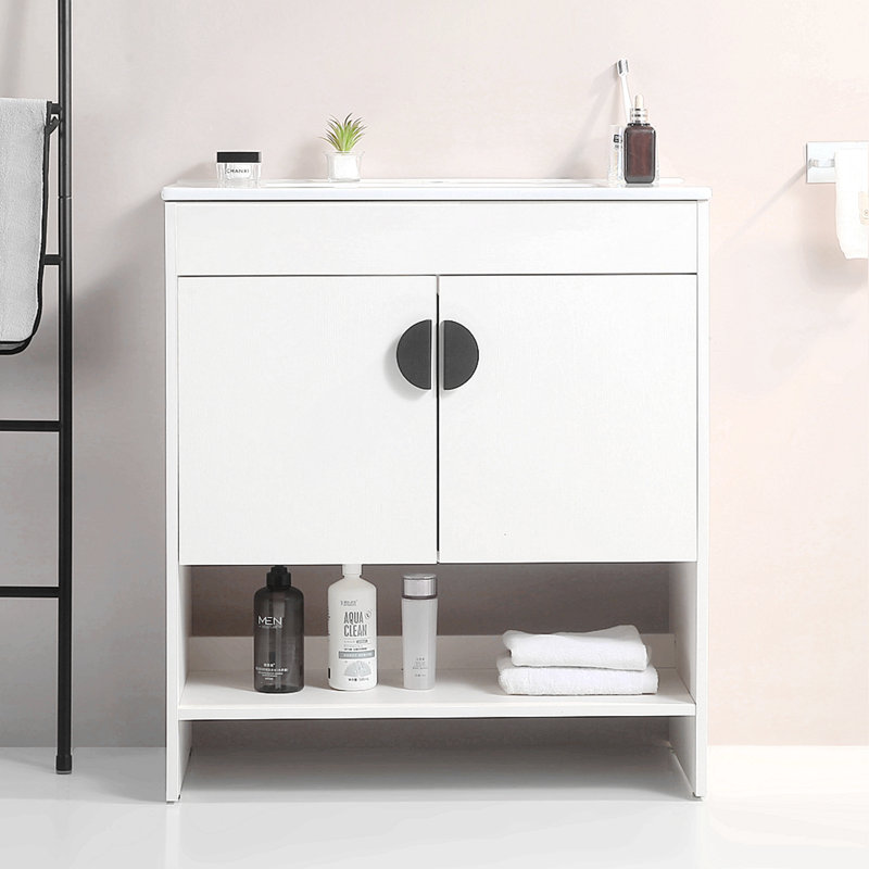 Meuble-lavabo pour salle de bain avec lavabo simple, meuble-lavabo sous-comptoir moderne avec double tiroir, meuble-lavabo sur pied autoportant, bois d'ingénierie