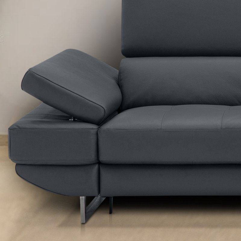 Cartagena Faux Leather L-Shaped Sectional, Blue Gray Genuine Leather, Right Hand Facing