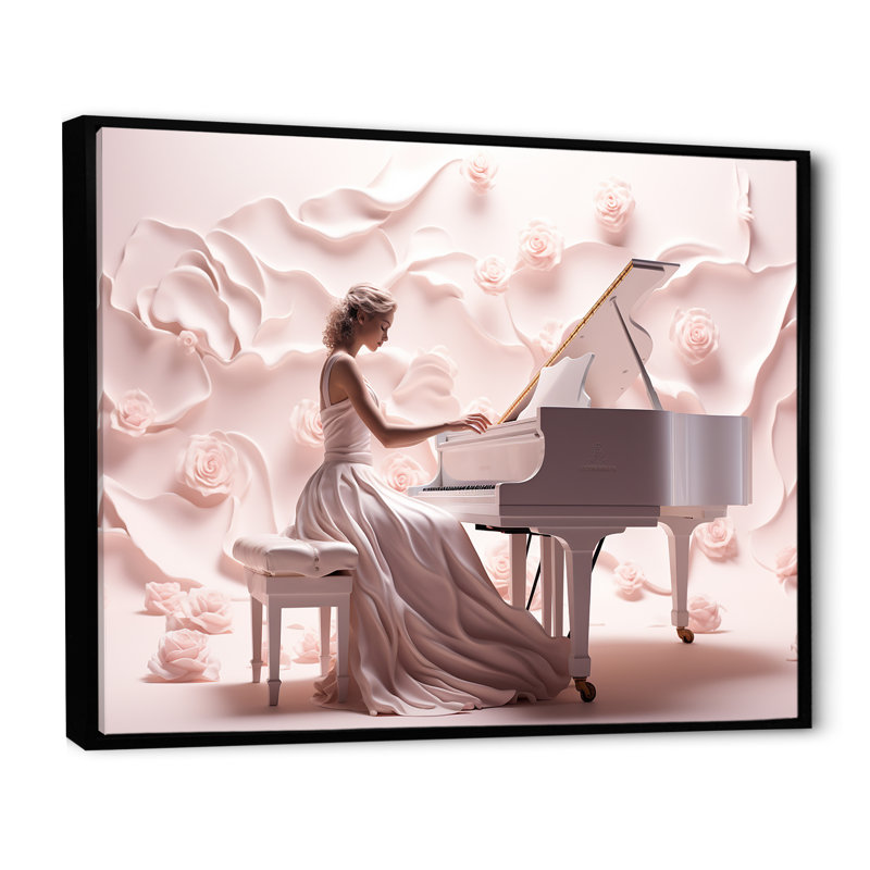 Piano et ballet par les clés sur toile, H 30 po x l 40 po x P 1,5 po, Cadre flottant noir