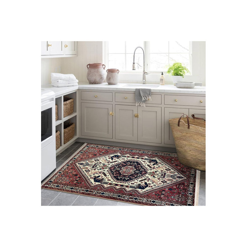 Tapis décoratif lavable à motif cerise à motif traditionnel rétro