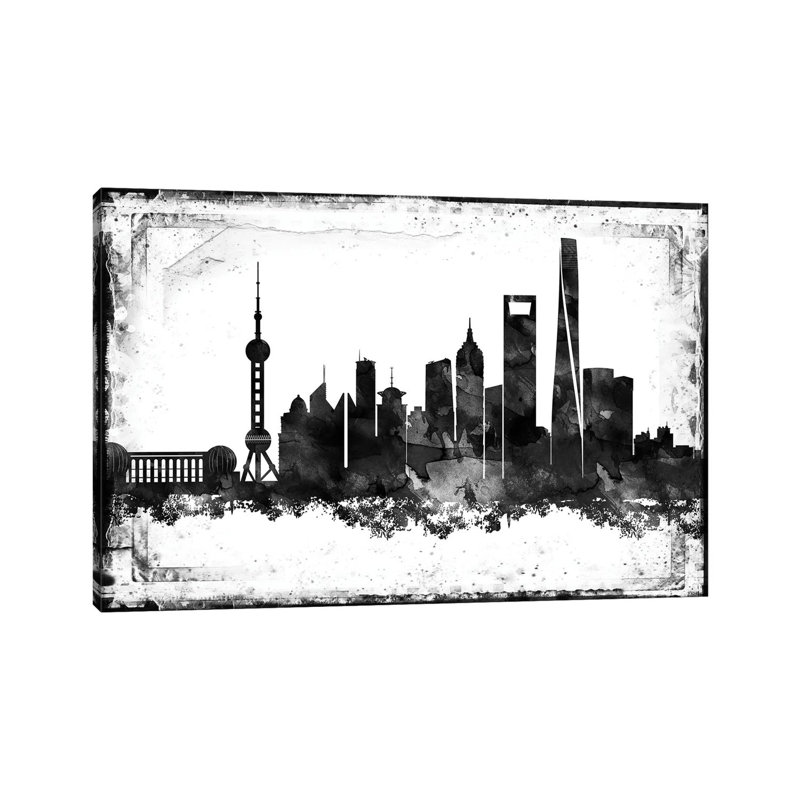 Shanghai Black & White Film by WallDecorAddict - Wrapped Canvas Print, 101.6 cm H x 66.04 cm W x 3.175 cm D