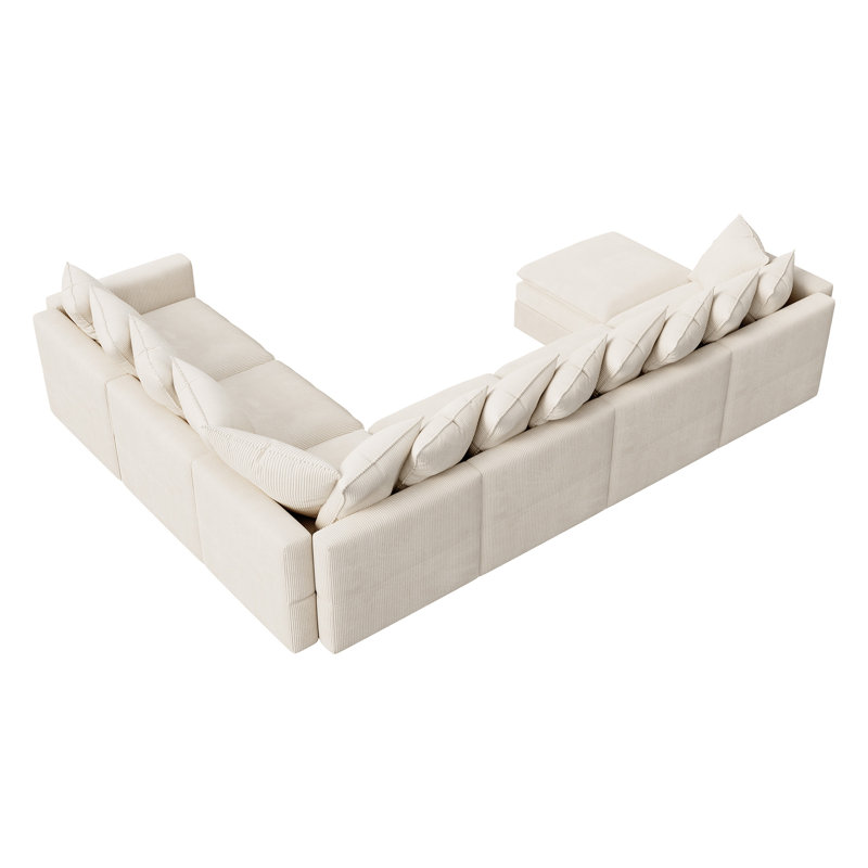 Canapé modulaire en velours côtelé avec rangement Wynter, Velours côtelé beige, H 28,7 po x l 137 po x P 105,6 po