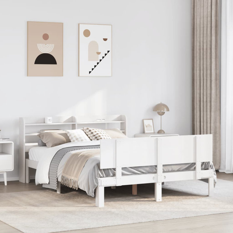 Hademar Solid Wood Storage Bed, 82cm H x 221.5cm W x 150cm D, White