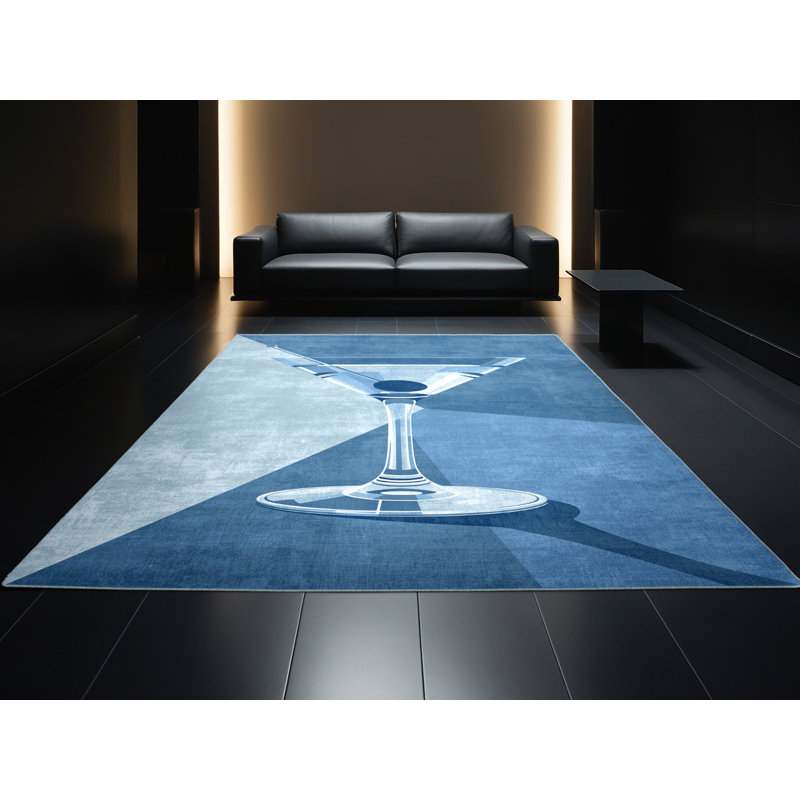 Machine Washable Kirkwood Martini Glass Posh & Luxe Rug in Blue – SkyBlue Binding, 4x6
