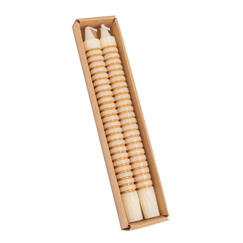 Unscented Horizontal-Striped Taper Candles In Box, Beige