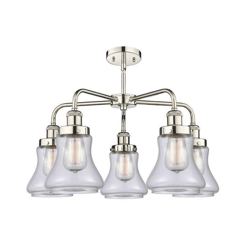 Lustre suspendu 5 lumières 24 po Bhanupriya, Transparent, Nickel poli