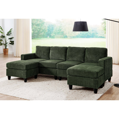 Savannah Modular Corduroy Sectional Sofa With Ottoman