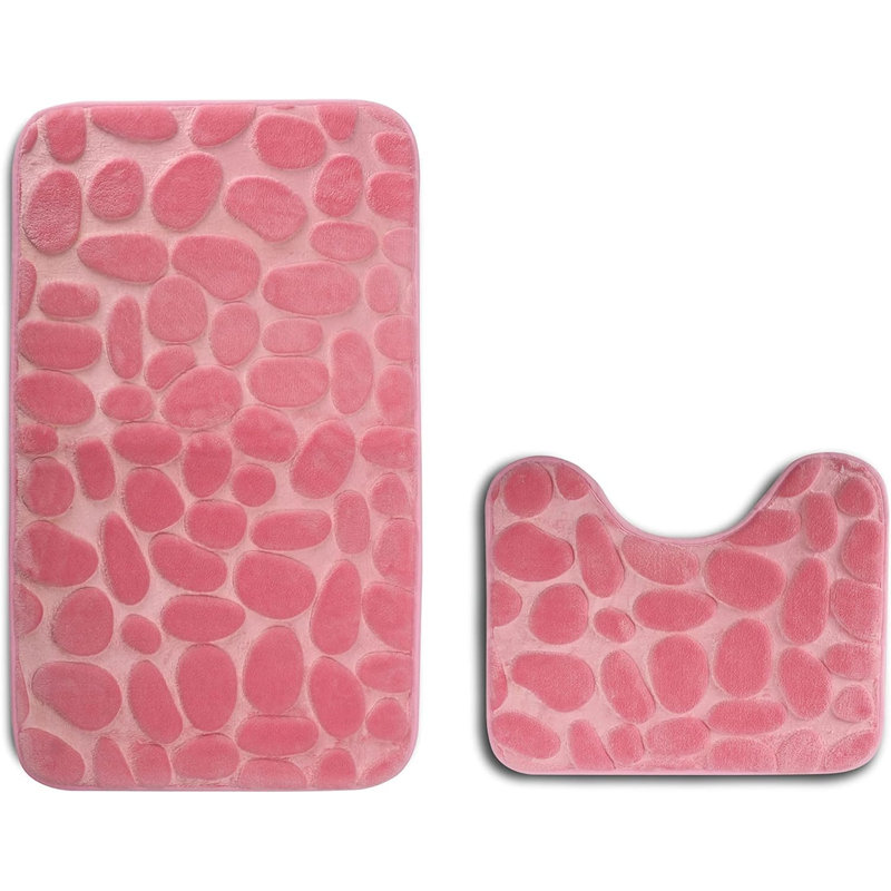 Marzena 2 Piece Rectangle Bath Mat Set Bathroom Rug Non-Slip Washable Memory Foam Bath Mat