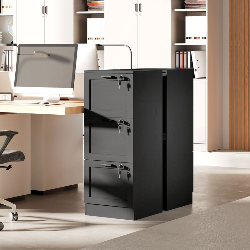 40cm Wide 3 -Drawer File Cabinet, 101cm H x 40cm W x 40cm D, Black