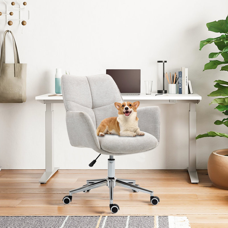 Soft Chenille Office Chair Adjustable Height Task Chair Swivel Desk Chair, Beige