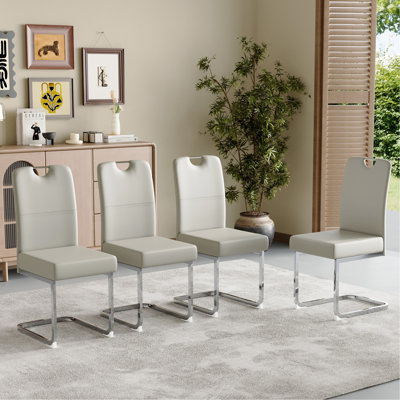 Set Of 4 Grey Thick Dining Chairs With Built-In Spring Wrap Design, Ergonomic, Perfectly Blending Comfort And Elegance,