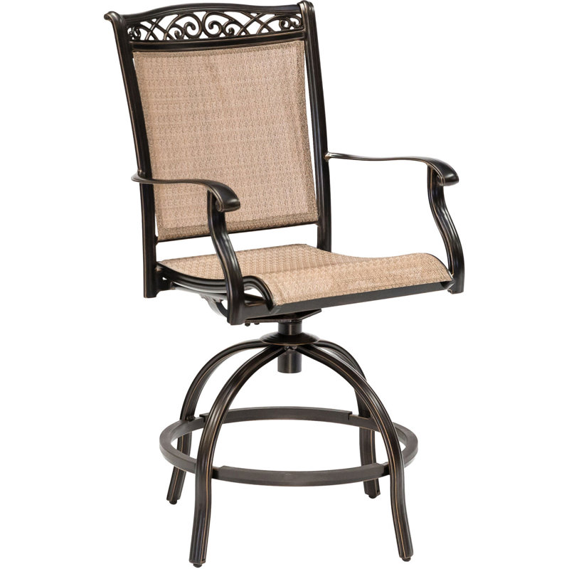Bronze and Tan Aluminum 6-Person Round Outdoor Dining Set with Swivel Chairs
