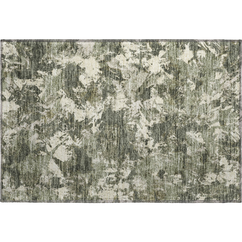 Tapis olive Prisco lavable à la machine de qualité supérieure, Rectangle 1 pi 8 po x 2 pi 6 po