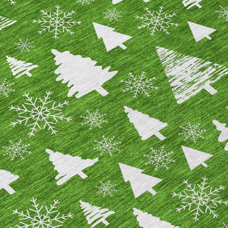 Emerald Green Washable Non-Slip Synthetic Rectangular Rug