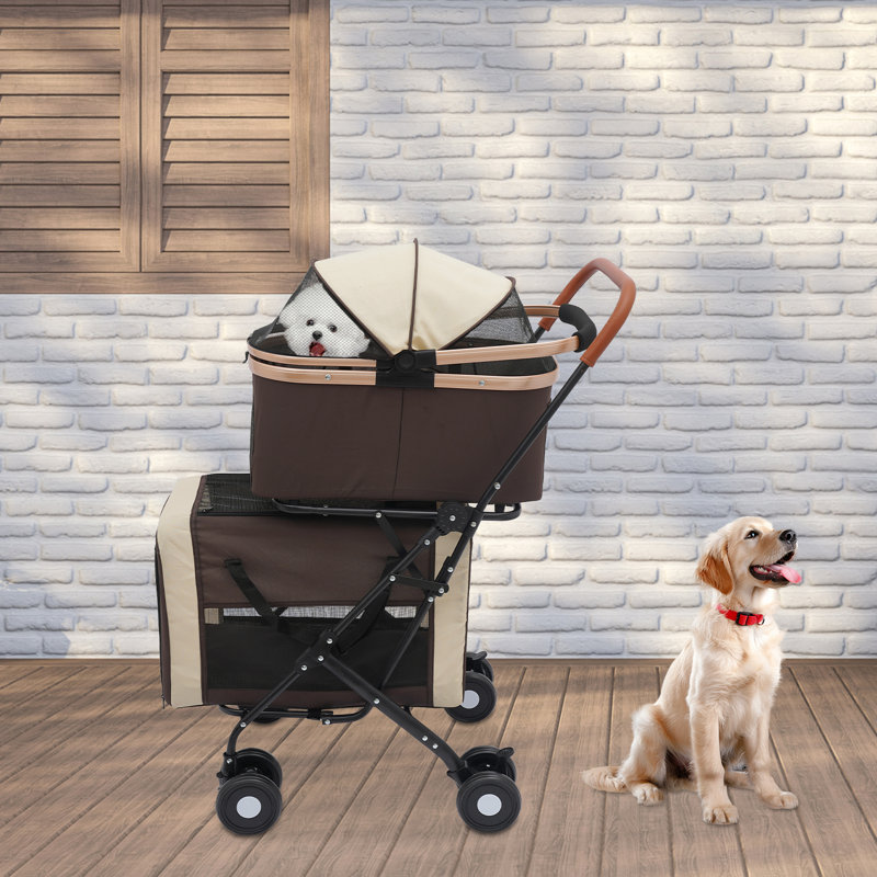 Poussette pour chien et chat, poussette pliable pour petits et moyens chiens, Café