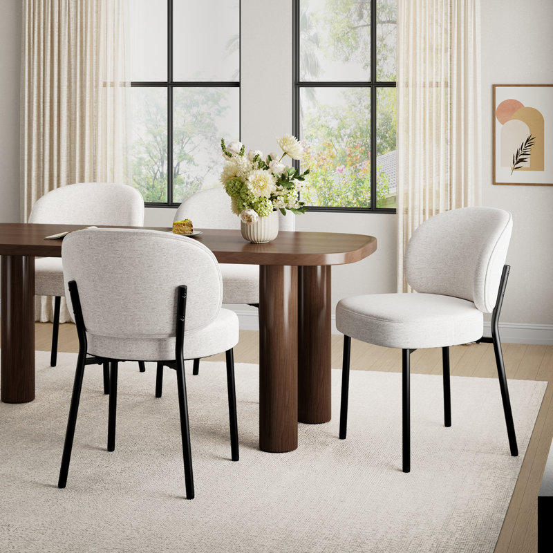 Upholstered Dining Chair with Thick Cushioned Seat, Beige