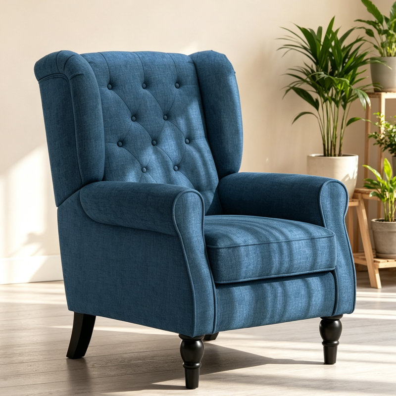 Wingback Accent Chair, Retro Upholstered Button Tufted Occasional Chair For Living Room And Bedroom,, Blue