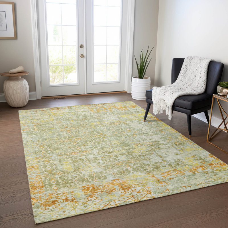 Tapis de sauge Xhevrie intérieur / extérieur lavable à la machine, Rectangle 10 pi x 14 pi