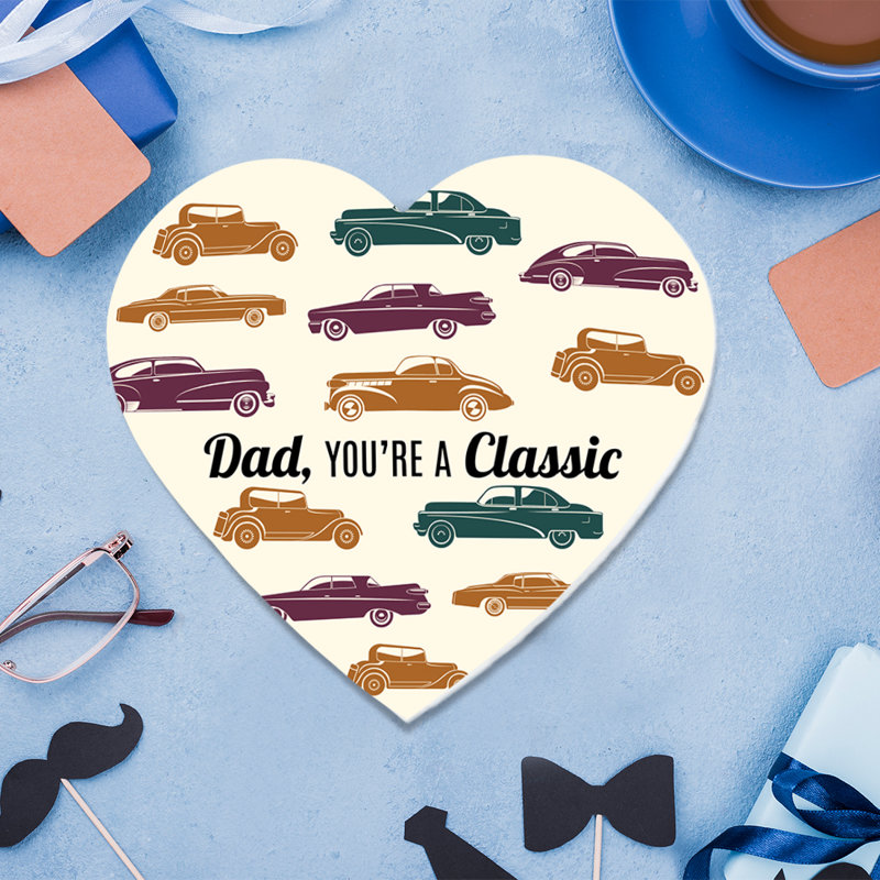Coffret-cadeau en forme de cœur «Happy Father's Day» avec couvercle, papa, vous êtes une voiture rétro classique, boîte de cœur réutilisable, paquet de 1