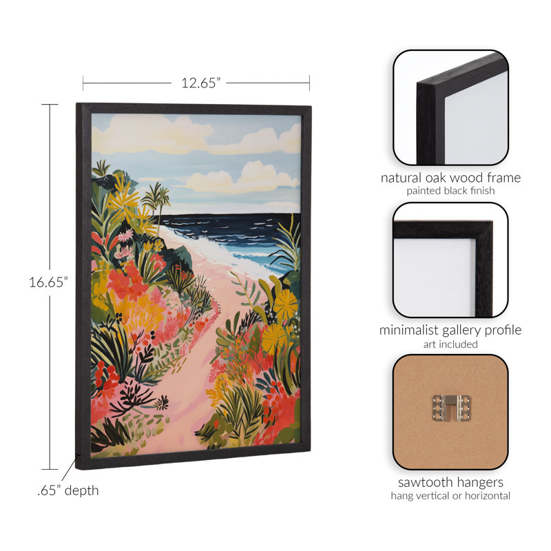 Paysage côtier de plage, art mural, Cadre noir, H 12,65 po x l 16,65 po