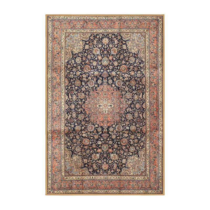 Beige oriental abdulkerim/orange/Tapis décoratif bleu marine, Rectangle 8 pi x 10 pi