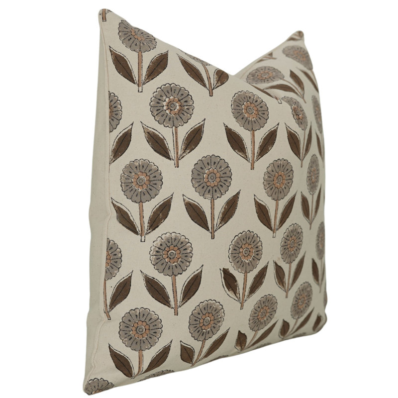 Ganda Pushp Hand Block Print Pillow Cover Artisan Made Indian Cotton Boho Cushion- 24x24 Inch, 24"H x 24"W, Square
