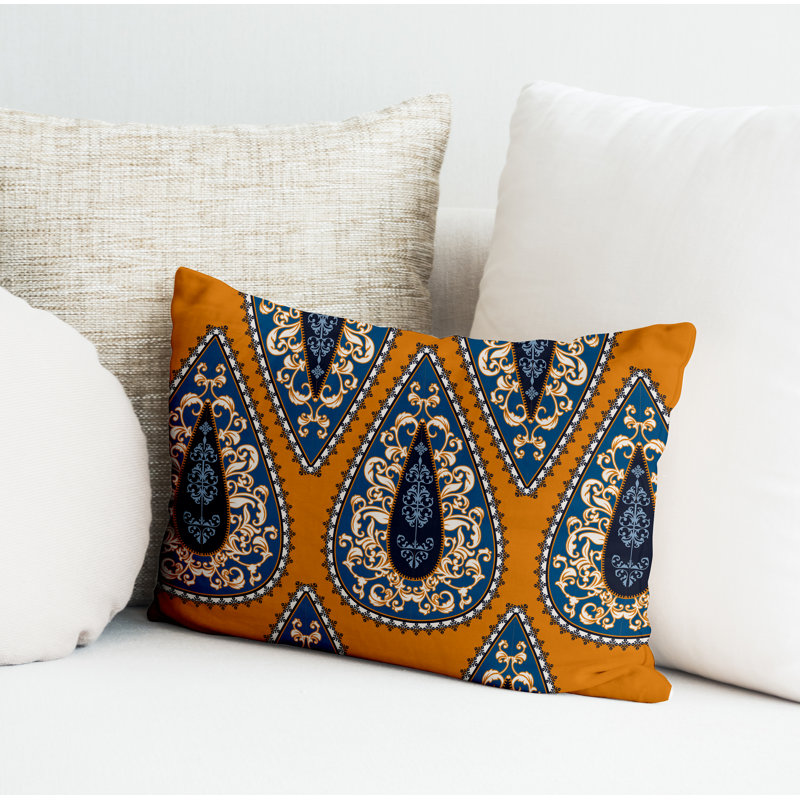 Paisley Outdoor Reversible Throw Pillow, Orange