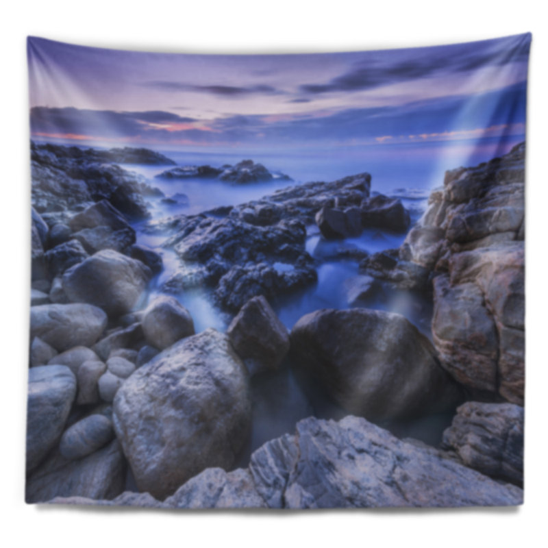 Tapisserie seascape rocky en mer au matin, H 68 po x l 80 po
