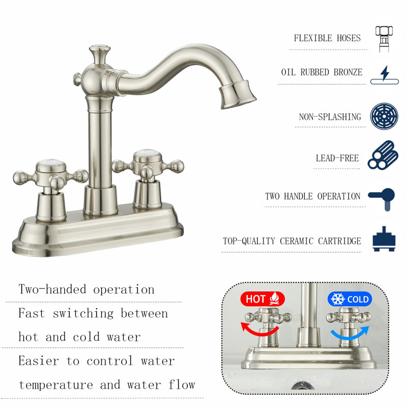 Voyager 4" Centerset RV Bathroom Faucet With Drain Assembly & Supply Hoses, Brushed Nickel