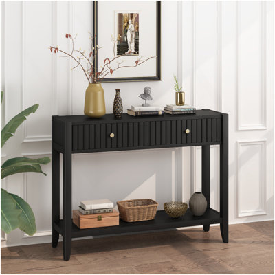 Console avec tiroirs, table d'appoint en bois avec table de rangement étroite et tablette de rangement