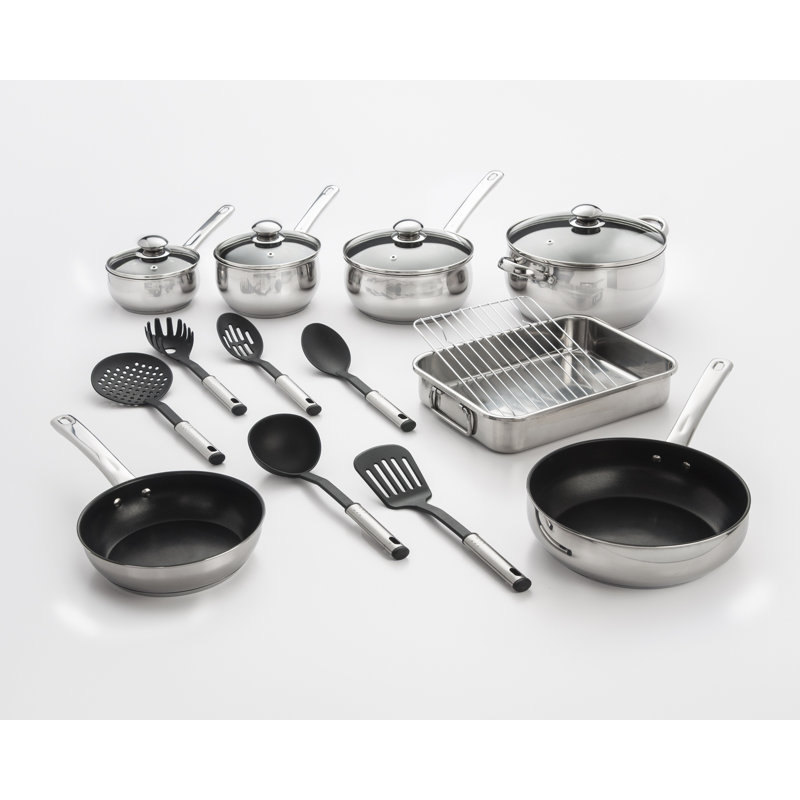 18-Piece Stainless Steel Non-Stick Cookware Set with Glass Lids