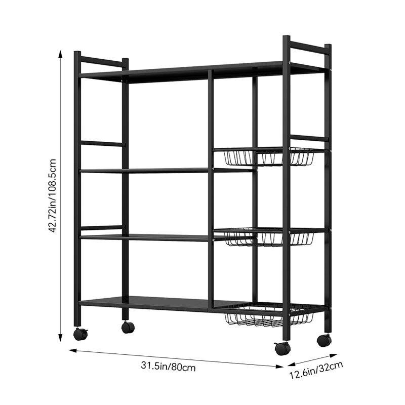 Kitchen floor multi-layer household multifunctional black storage rack, 108.5cm H x 80cm W x 32cm D