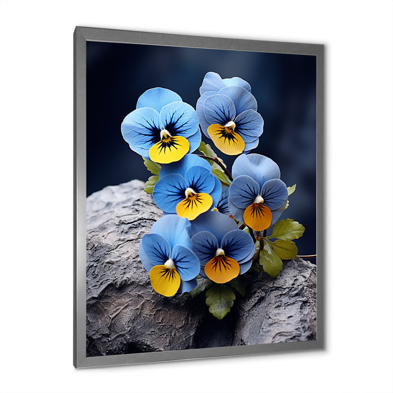 «Blue Blue Pansies», photo vibrante sur toile, H 40 po x l 30 po x P 1,5 po, Cadre photo argenté
