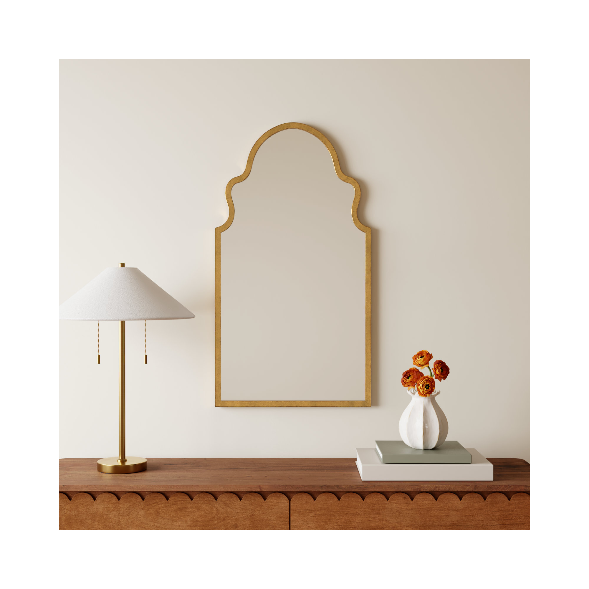 Rosario Metal Arch Mirror, Textured Gold Leaf