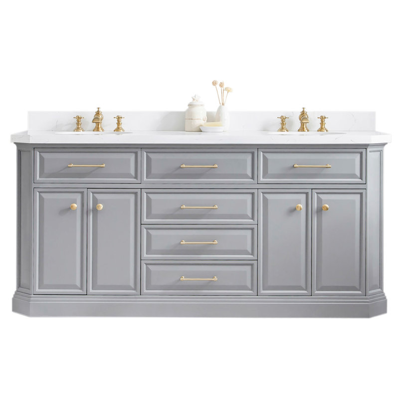 Palace 72'' W Double Vanity, Cashmere Gray, Satin Brass