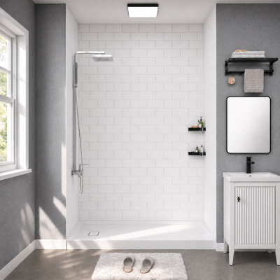 Ensemble de douche 60 "x 32" avec trois murs de douche et base de douche blanc mat