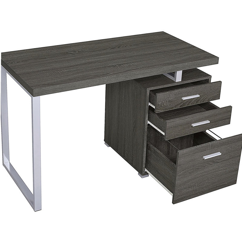 Bureau réversible à 3 tiroirs gris patiné, Gris