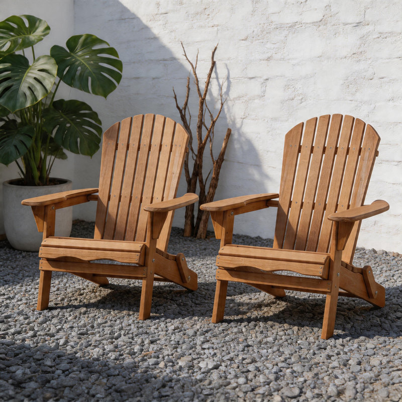 Set of 2 Wooden Adirondack Chairs, Weather-Resistant for Firepit & Patio, Brown