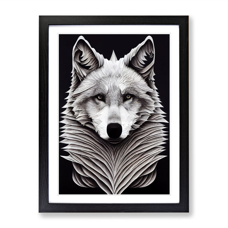 Bust Of The Wolf No.2 - Print, 66cm H x 48cm W x 2cm D, Black Framed, White