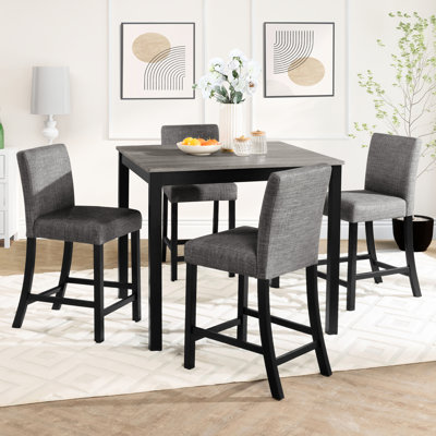 5 sièges de cuisine à hauteur de comptoir, gris et noir, fabrication, chaises rembourrées confortables, table à économie d'espace avec 4 et dessus, coussins de siège, design