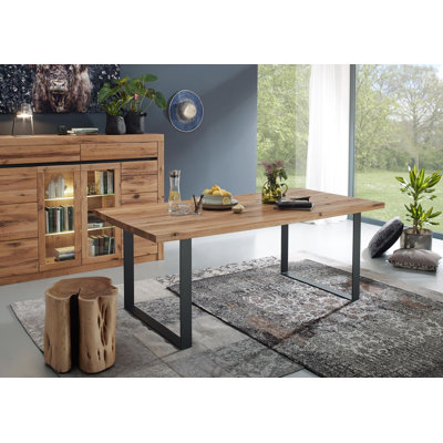 Montreux Oak Rectangular Wood Top Dining Table with Iron Base