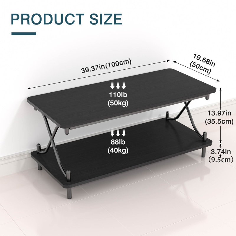 Ensemble de 3 pièces pour salon, table basse industrielle à 2 niveaux avec structure en X et ensemble de 2 tables d'appoint en forme de C, tables de chevet pour canapé avec structure en métal